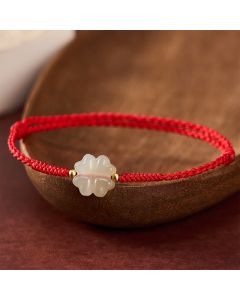 Buddha Stones Natural Hetian Jade Lucky Four-leaf Clover Bracelet - Four-leaf Clover(Wrist Circumference: 6.3-7.1 in/16-18 cm)