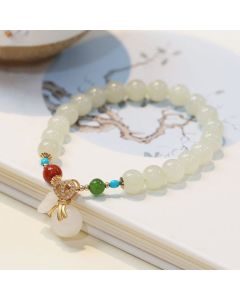 Buddha Stones Natural Hetian White Jade 14K Gold Plated Money Bag Blessing Bracelet - Hetian White Jade(Protection♥Blessing)