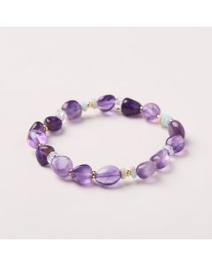 Buddha Stones Natural Irregular Amethyst Shoushan Stone White Crystal Healing Bracelet - Amethyst(Wrist Circumference 14-16cm)