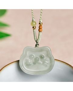 Buddha Stones Natural Jade Cat Harmony Hand-Woven Necklace - Natural Jade(Color May Vary)