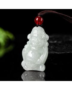 Buddha Stones Natural Jade Chinese God of Wealth Caishen Ingot Luck Necklace Pendant - Jade(Prosperity♥Abundance)