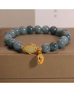 Buddha Stones Natural Jade Gourd Tulip Charm Luck Bracelet - Jade(Prosperity♥Abundance)(Wrist Circumference 14-16cm)
