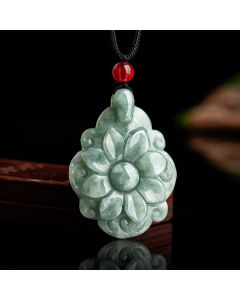 Buddha Stones Natural Jade Kalanchoe blossfeldiana Flower Pattern Luck Necklace Pendant - Jade(Prosperity♥Abundance)
