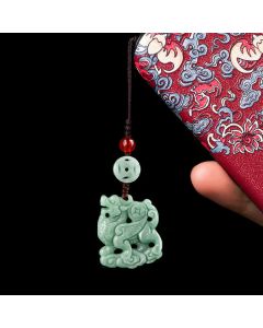 Buddha Stones Natural Jade Kirin Prosperity Phone Hanging Decoration - Jade(Prosperity♥Abundance)