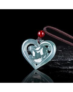 Buddha Stones Natural Jade Love Heart Rabbit Luck Necklace Pendant - Jade