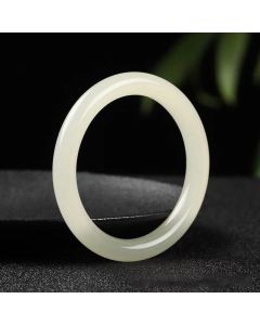 Buddha Stones Natural White Green Jade Luck Prosperity Bracelet Bangle - Green Jade / 62mm