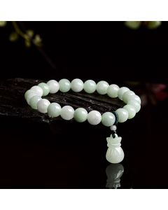 Buddha Stones Natural Jade Money Bag Charm Luck Bracelet - Jade(Wrist Circumference 14-17cm)