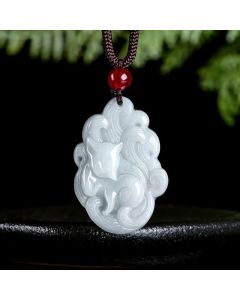 Buddha Stones Natural Jade Nine Tailed Fox Luck Necklace Pendant - Jade(Prosperity♥Abundance)