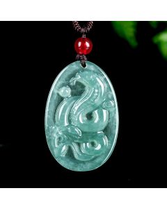 Buddha Stones Natural Jade Oval Year Of The Snake Luck Necklace Pendant - Jade Snake