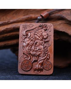Buddha Stones Natural Lightning Struck Jujube Wood PiXiu Copper Coin Good Fortune Necklace Pendant - Lightning Struck Jujube Wood(Luck♥Ward Off Evil Spirits)