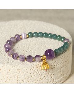 Buddha Stones Natural Lotus Amethyst Jade Balance Bracelet - Amethyst(Wrist Circumference: 14-16cm)