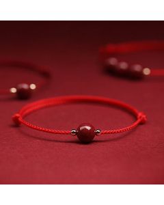 Buddha Stones Natural Lucky Cinnabar Bead Blessing String Bracelet Anklet - Three Cinnabar Bead / Black / Anklet(Anklet Circumference 21-27cm)