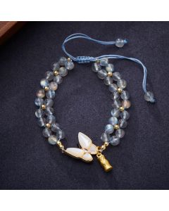 Buddha Stones Natural Moonstone Butterfly Bamboo Healing String Bracelet - Moonstone(Wrist Circumference: 14-21cm)