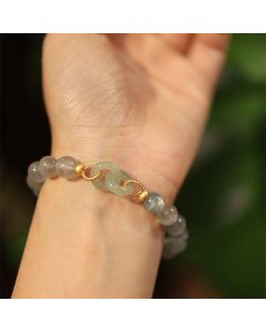 Buddha Stones Natural Moonstone Heitan Jade Peace Buckle Healing Bracelet - Moonstone&Heitan White Jade