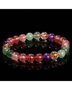 Buddha Stones Natural Multicolored Strawberry Quartz Love Healing Beaded Bracelet - 9mm(Wrist Circumference 14-16cm)