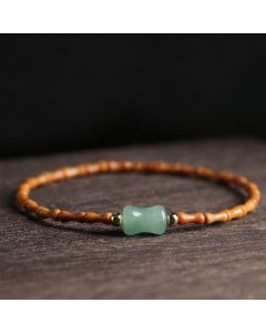 Buddha Stones Natural Olive Pit Green Aventurine Bamboo Pattern Luck Bracelet - Olive Pit&Green Aventurine(Wrist Circumference 14-16cm)