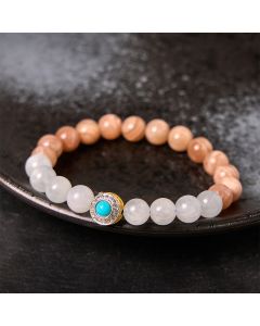 Buddha Stones Natural Peach Moonstone Aquamarine Soothing Bracelet - Peach Moonstone(Wrist Circumference: 5.5-6.3in(14-16cm))