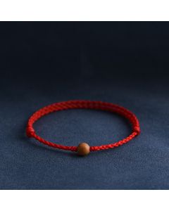 Buddha Stones Natural Peach Wood Bead Ward Off Evil Spirits Braided Bracelet - Black Rope / 12mm / Anklet(Circumference 17-30cm)