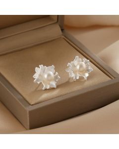 Buddha Stones Natural Pearl Copper Flower Healing Stud Earrings - Pearl Earrings(925 Sterling Silver Posts)