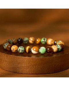 Buddha Stones Natural Picture Jasper Turquoise Tiger Eye Mix And Match Beads Protection Bracelet - Picture Jasper Turquoise Tiger Eye(Wrist Circumference: 15-17cm)