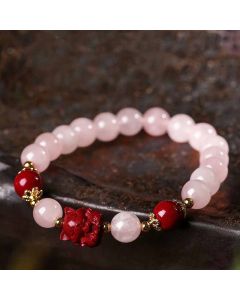 Buddha Stones Natural Pink Crystal Cinnabar Nine Tailed Fox Love Bracelet - Pink Crystal(Soothing♥Warmth)(Wrist Circumference 14-15cm)