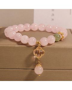 Buddha Stones Natural Pink Crystal Four Leaf Clover Soothing Bracelet - Pink Crystal(Wrist Circumference: 14-17cm)
