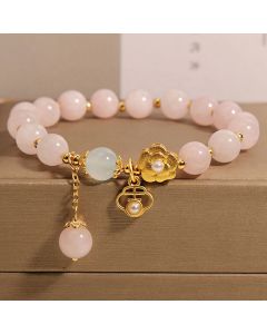 Buddha Stones Natural Pink Crystal Lucky Flower Warmth Bracelet - Pink Crystal(Wrist Circumference: 14-17cm)