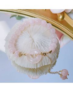 Buddha Stones Natural Pink Crystal Peace Buckle Love Charm Bracelet - Pink Crystal(Soothing♥Warmth)