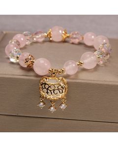 Buddha Stones Natural Pink Crystal Soothing Protection Bracelet - Pink Crystal(Soothing♥Warmth)(Wrist Circumference 14-16cm)