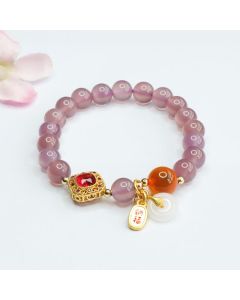 Buddha Stones Natural Purple Chalcedony Candy Agate Peace Buckle Harmony Lucky Fortune Charm Bracelet - Purple Chalcedony