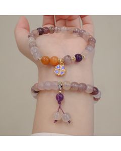 Buddha Stones Natural Purple Golden Silk Jade Violet Flower Bead Charm Wealth Bracelet - Gold Silk Jade&Purple Bead(Wrist Circumference 14-19cm)