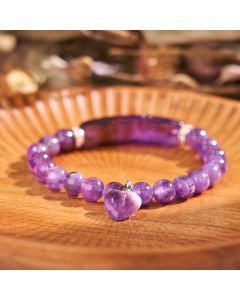 Buddha Stones Natural Quartz Love Heart Healing Beads Bracelet - White Crystal