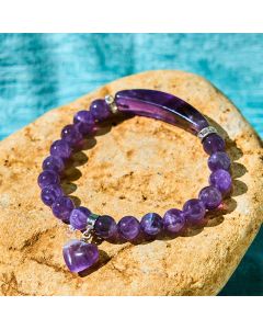 Buddha Stones Natural Quartz Love Heart Healing Beads Bracelet - White Crystal