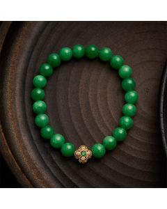 Buddha Stones Natural Quartzite Jade Beads Flower Peace Bracelet - Quartzite Jade(Wrist Circumference: 5.9–6.3 in / 15–16 cm)