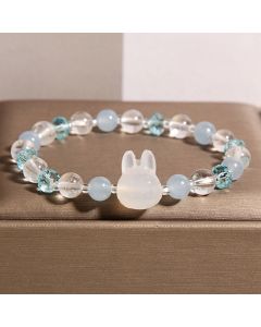 Buddha Stones Natural Rabbit Aquamarine White Crystal Healing Bracelet - Aquamarine(Wrist Circumference:18cm)