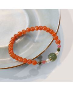 Buddha Stones Natural Red Agate Hetian Jade Bead Confidence Calm Bracelet - Red Agate(Wrist Circumference 14-16cm)