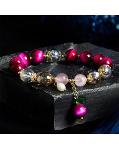 Buddha Stones Natural Red Tiger Eye Purple Tiger Eye Beads Green Leaf Protection Bracelet - Purple Tiger Eye(Wrist Circumference: 14-18cm)