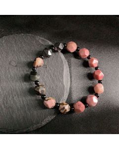 Buddha Stones Natural Rhodonite Black Line Red Spot Stone Polygon Beads Healing Bracelet - Rhodonite(Wrist Circumference: 6-6.7in)