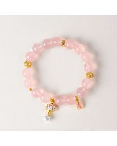 Buddha Stones Natural Rose Quartz Clear Quartz Lotus Charm Love Bracelet - 10mm (Wrist Circumference: 5.5–5.9 in/14–15 cm)