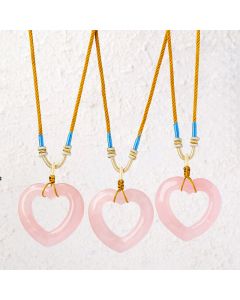Buddha Stones Natural Rose Quartz Hollow Love Heart Caring Necklace Pendant - Natural Rose Quartz(Color Shape and Size May vary)