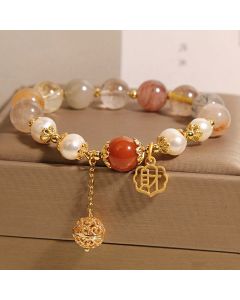 Buddha Stones Natural Rutilated Quartz Pearl Attract Fortune Wealth Bracelet - Rutilated Quartz(Wrist Circumference: 18cm)