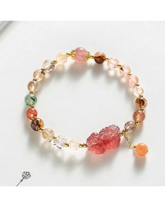 Buddha Stones Natural Rutilated Quartz Strawberry Quartz PiXiu Wealth Bracelet - Rutilated Quartz(Auspiciousness♥Courage)(Wrist Circumference 14-17cm)