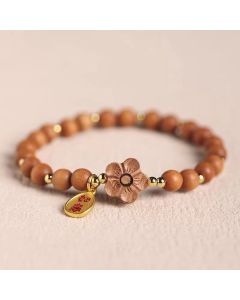 Buddha Stones Natural Sandalwood Peach Blossom Small Leaf Red Sandalwood Ruyi Charm Protection Bracelet - Small Leaf Red Sandalwood(Keep away evil spirits♥Protection)