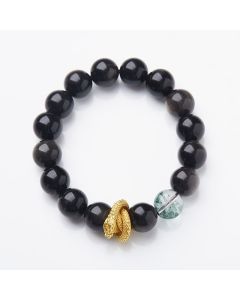 Buddha Stones Natural Silver Sheen Obsidian Dragon Green Phantom Protection Bracelet - Silver Sheen Obsidian(Wrist Circumference 14-16cm)