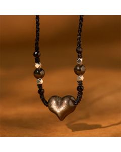 Buddha Stones Natural Silver Sheen Obsidian Heart Protection Necklace Pendant - Silver Sheen Obsidian Heart