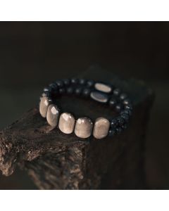 Buddha Stones Natural Silver Sheen Obsidian Lava Rock Communication Bracelet - 18cm fit for Wrist Circumference 17-17.5cm