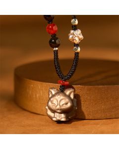 Buddha Stones Natural Silver Sheen Obsidian Nine Tailed Fox Protection Necklace Pendant - Silver Sheen Obsidian Nine Tailed Fox