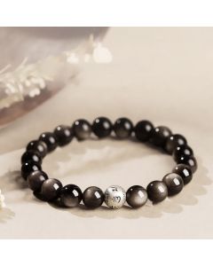 Buddha Stones Natural Silver Sheen Obsidian Om Mani Padme Hum Protection Bracelet - 12mm