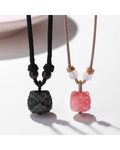 Buddha Stones Natural Silver Sheen Obsidian Red Agate Dancing Lion Protection Necklace Pendant - Red Agate(Confidence♥Calm)