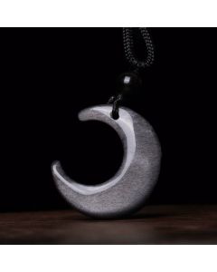 Buddha Stones Natural Silver Sheen Obsidian Selenite Crystal Crescent Moon Yin Yang Couple Protection Necklace Pendant - Selenite Crystal